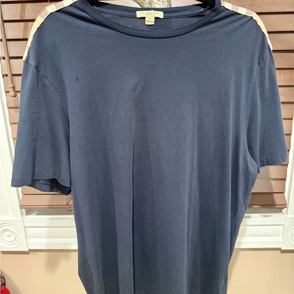 Burberry Dark Blue Tee with Check Accents